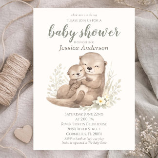 Gender Neutral Cottagecore Boho Otter Baby Shower  Invitation