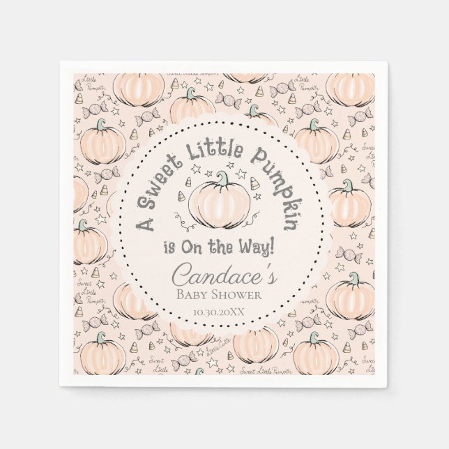 Gender Neutral Cream Little Pumpkin Baby Shower Napkin (Front)