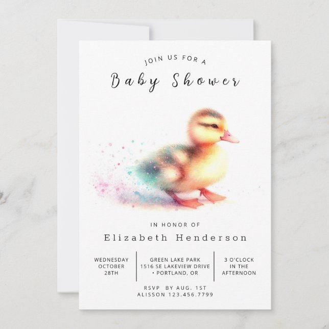  Gender Neutral Custom Duck Baby Shower Invitation (Front)