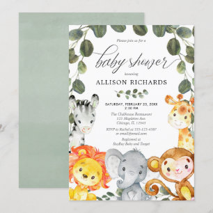 Gender neutral cute animals greenery baby shower invitation