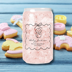 Gender Neutral Cute Baby & Bow Modern Baby Shower Can Glass