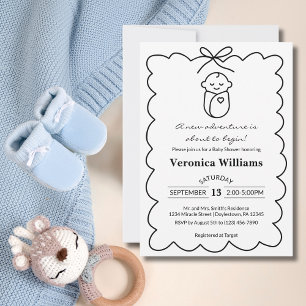 Gender Neutral Cute Baby & Bow Modern Baby Shower Invitation