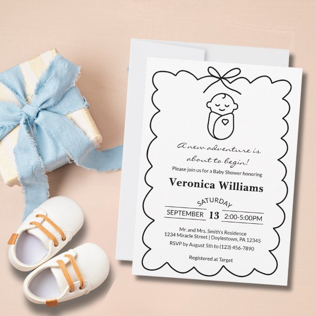 Gender Neutral Cute Baby & Bow Modern Baby Shower Invitation (Creator Uploaded)