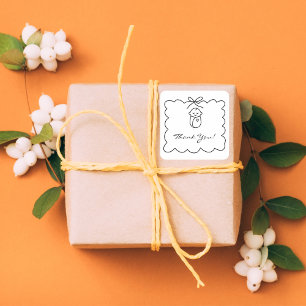 Gender Neutral Cute Baby & Bow Modern Baby Shower Square Sticker