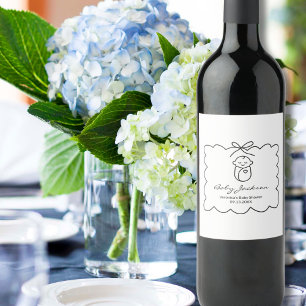 Gender Neutral Cute Baby & Bow Modern Baby Shower Wine Label
