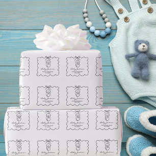 Gender Neutral Cute Baby & Bow Modern Baby Shower Wrapping Paper