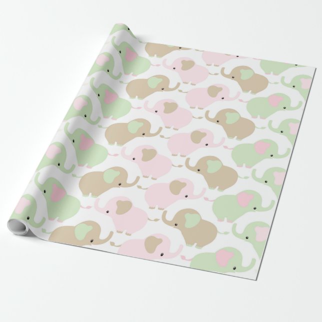 Gender Neutral Cute Baby Elephant Wrapping Paper (Unrolled)