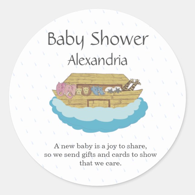 Gender Neutral Cute Baby Shower Ark Classic Round Sticker (Front)