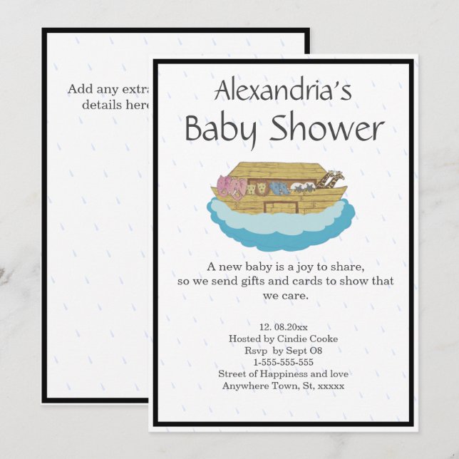 Gender Neutral Cute Baby Shower Ark Invitation (Front/Back)