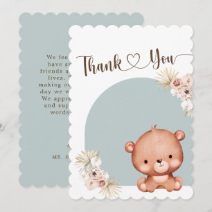 Gender Neutral Cute Bear Dusty Blue Baby Shower Thank You Card