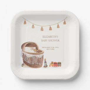 Gender Neutral Cute Boho Bassinet Toy Baby Shower Paper Plate
