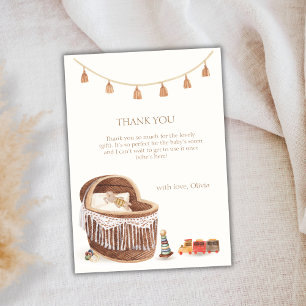 Gender Neutral Cute Boho Bassinet Toy Baby Shower Thank You Card