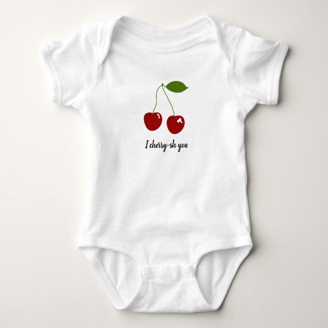 Gender neutral cute cherry with baby name bodysuit (Front)