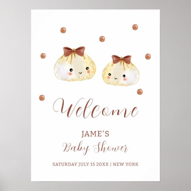 Gender Neutral Cute Dumpling Baby Shower Welcome Poster (Front)