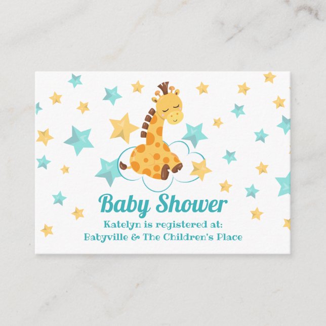 Gender Neutral Cute Giraffe & Stars Baby Shower Enclosure Card (Front)