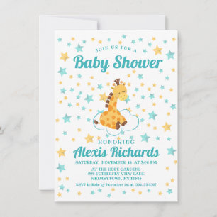 Gender Neutral Cute Giraffe & Stars Baby Shower Invitation