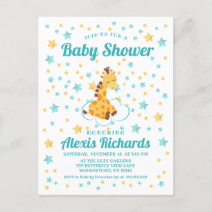 Gender Neutral Cute Giraffe & Stars Baby Shower Invitation Postcard