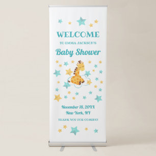 Gender Neutral Cute Giraffe & Stars Baby Shower Retractable Banner