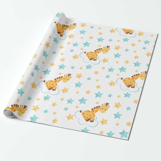 Gender Neutral Cute Giraffe & Stars Baby Shower Wrapping Paper Zazzle