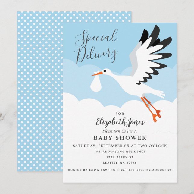 Gender-Neutral Cute Stork Baby Shower Invitation (Front/Back)