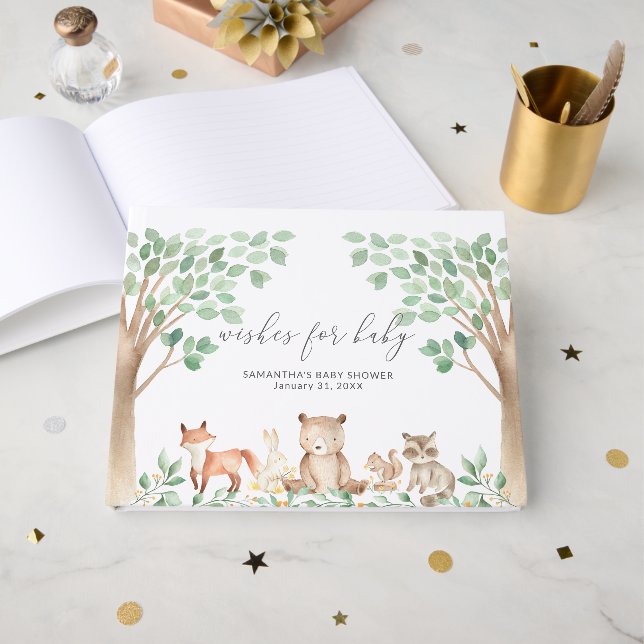 Gender Neutral Cute Woodland Animals Baby Shower Guest Book (Front Open)
