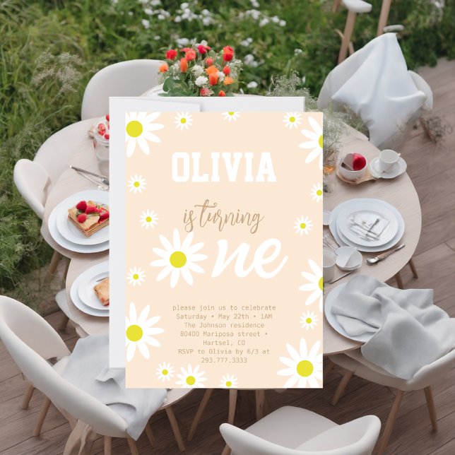 Gender Neutral Daisy 1st Birthday Party Boho White Invitation (Creator Uploaded)