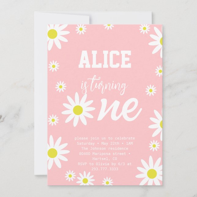Gender Neutral Daisy 1st Birthday Party Boho White Invitation (Front)