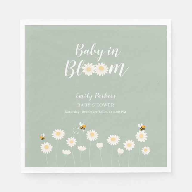 Gender Neutral Daisy Floral Baby In Bloom Shower Napkin (Front)