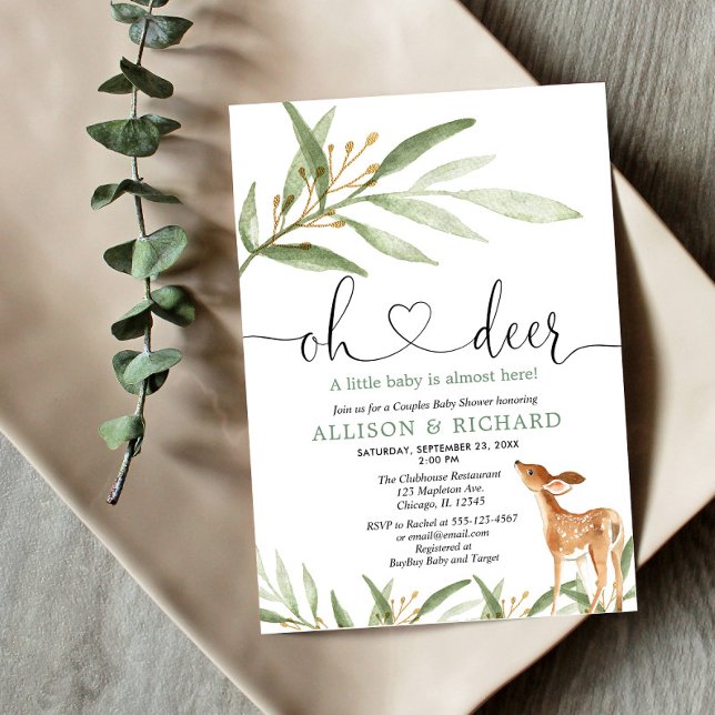 Gender neutral deer woodland couples baby shower invitation (Creator Uploaded)