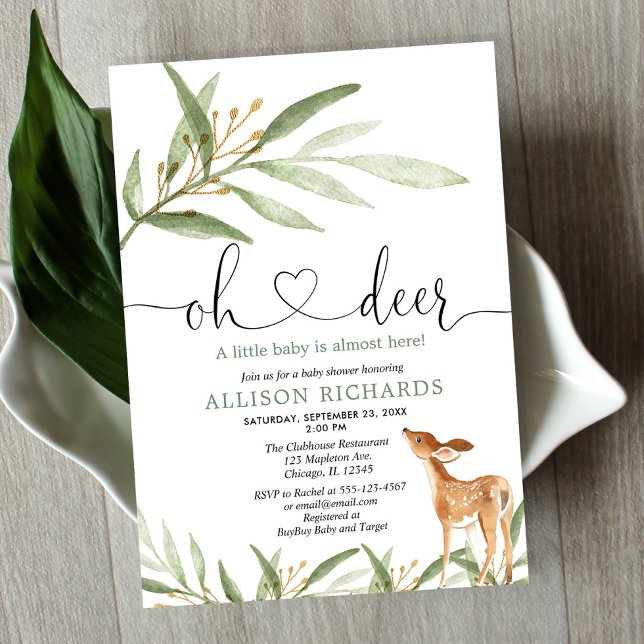 Gender neutral deer woodland greenery baby shower invitation (Creator Uploaded)