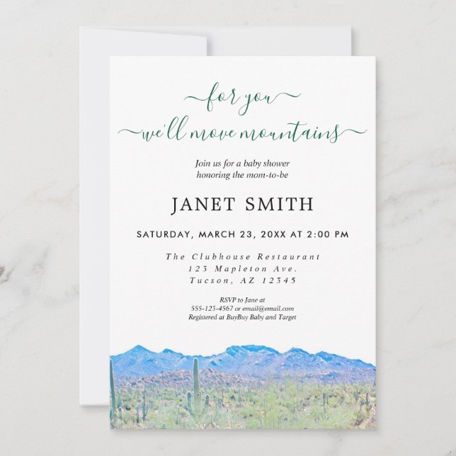 Gender Neutral Desert Mountains Baby Shower Invitation (Front)