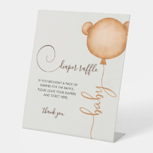 Gender Neutral Diaper Raffle Balloon Bear Pedestal Sign