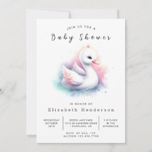 Gender Neutral Digital Swan Baby Shower Invitation