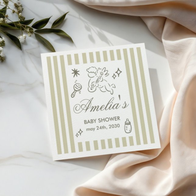 Gender Neutral doodle cupid Baby Shower Green Napkin (Creator Uploaded)