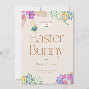 Gender Neutral Easter Bunny Greenery Baby Shower  Invitation