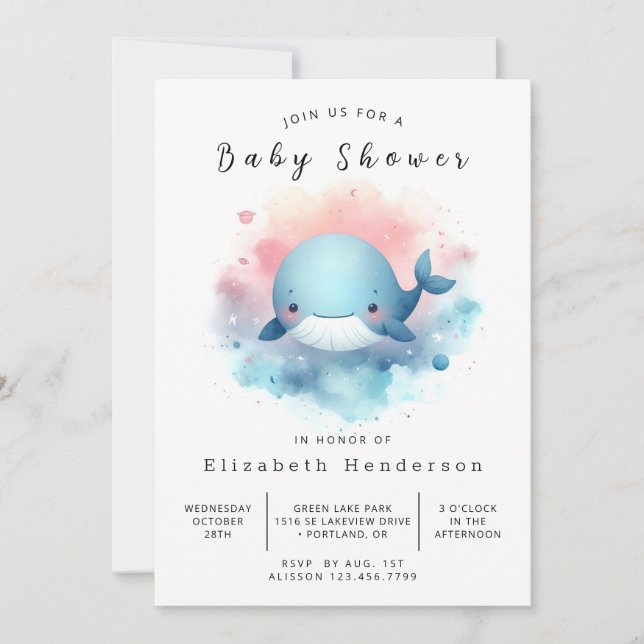 Gender Neutral Editable Whale Baby Shower Invitation (Front)