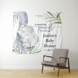 Gender neutral elephant baby shower backdrop sign tapestry
