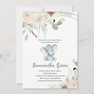 Gender Neutral Elephant Baby Shower Invitation
