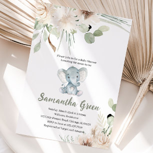 Gender Neutral Elephant Baby Shower Invitation