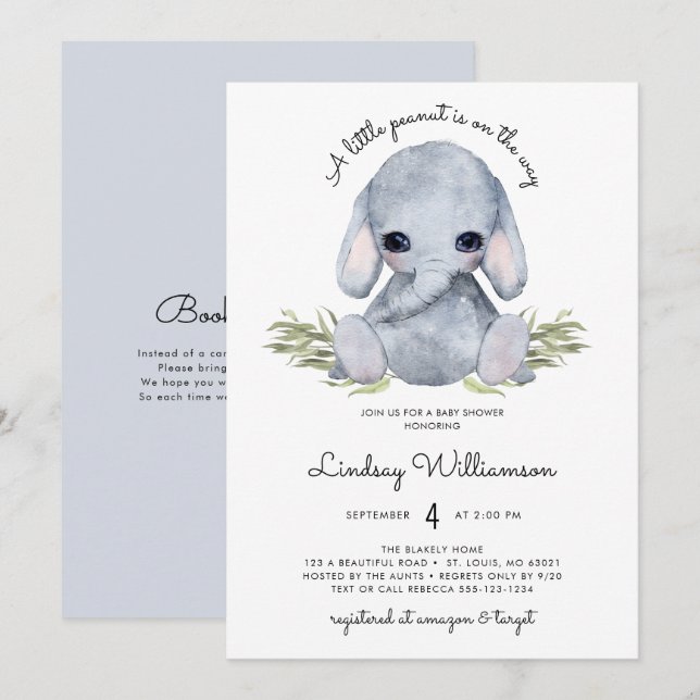 Gender Neutral Elephant Baby Shower Invitation (Front/Back)