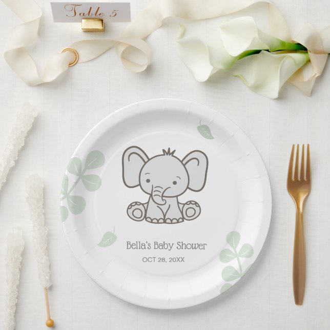 Gender Neutral Elephant Baby Shower Paper Plate (Wedding)