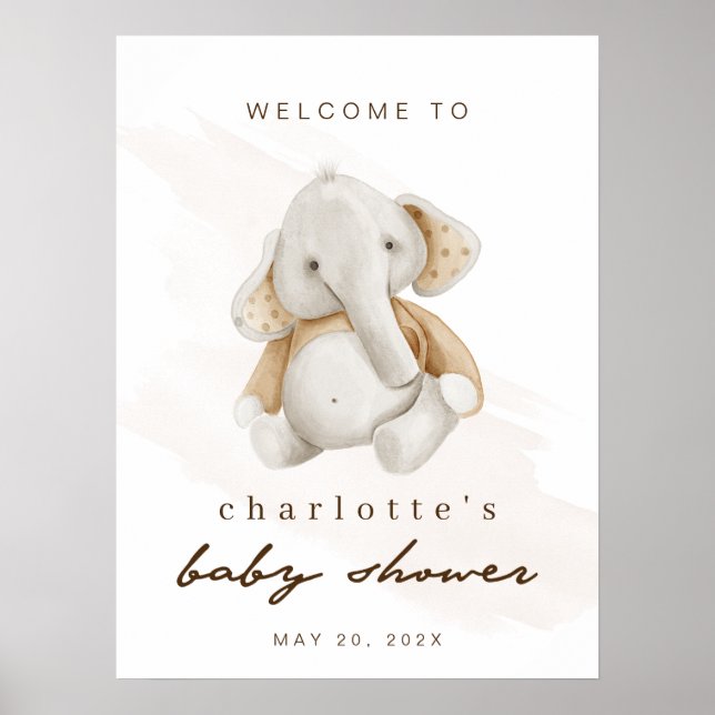 Gender Neutral Elephant Baby Shower Welcome Sign (Front)