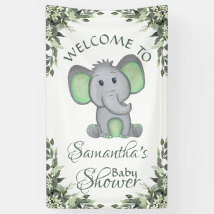 Gender Neutral Elephant Greenery Baby Shower Banner