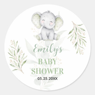 Gender Neutral Elephant Greenery Baby Shower Classic Round Sticker