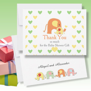 Gender Neutral Elephant Theme Baby Shower Thank You Card