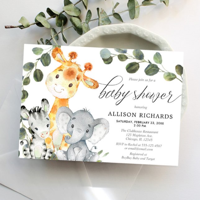 Gender neutral eucalyptus cute safari baby shower invitation (Creator Uploaded)