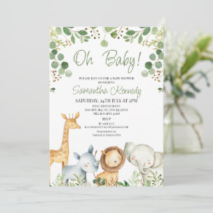 Gender Neutral Eucalyptus Cute Safari Baby Shower Invitation