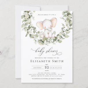 Gender Neutral Eucalyptus Elephant Baby Shower Invitation