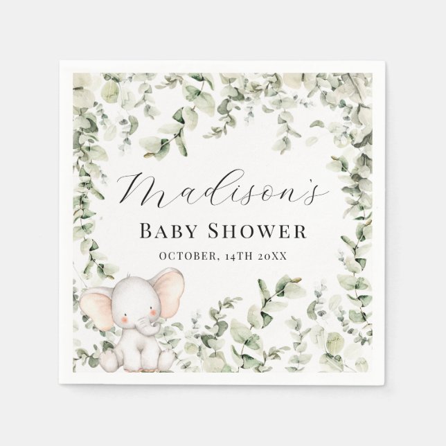 Gender Neutral Eucalyptus Elephant Baby Shower  Napkin (Front)