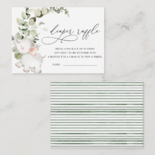 Gender Neutral Eucalyptus Elephant Diaper Raffle Enclosure Card